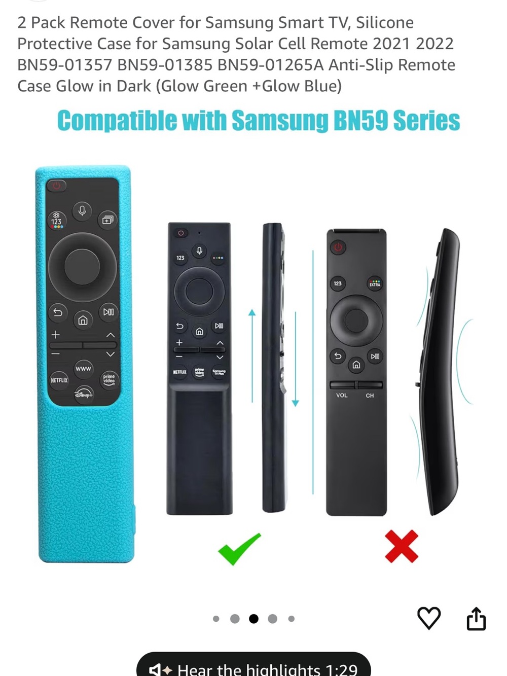 Silicone Remote Cover for Samsung BN59 Series - Turquoise